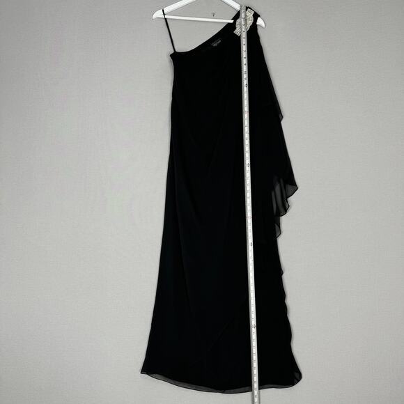 XSCAPE Dress Womens 4 Black One Shoulder Rhinestone Sash Gown Evening Formal - Picture 10 of 14